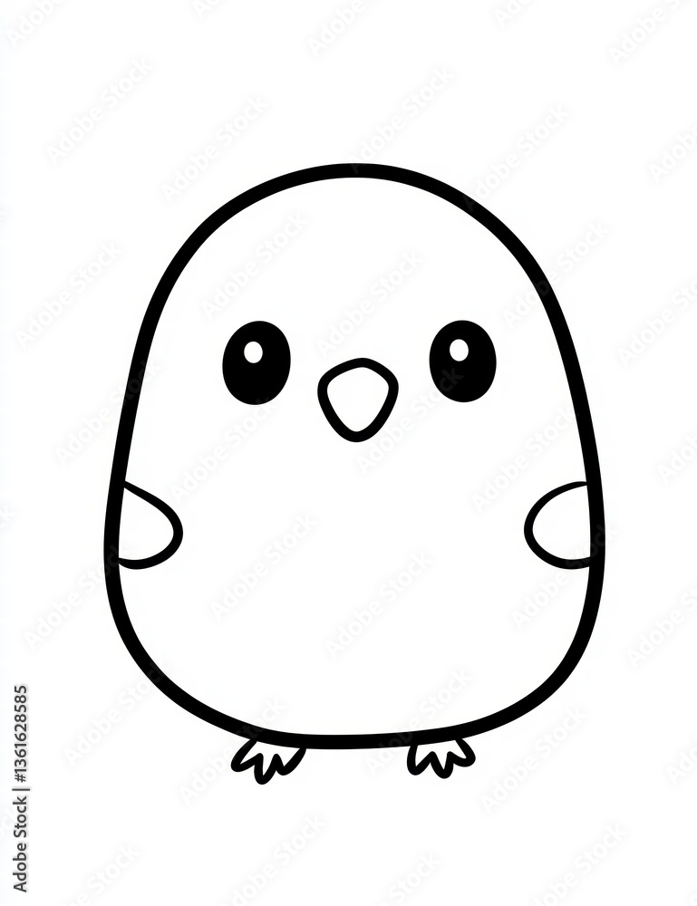 Fototapeta premium Whimsical Chick Illustration: A simple black and white line art illustration of an adorable chick, embodying the essence of springtime.