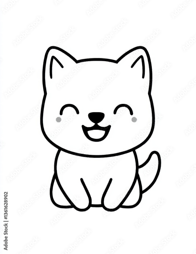 Smiling Kitten Illustration: Adorable line art illustration featuring a cute cartoon kitten with big eyes and a wide smile, perfect for pet lovers, kids' room decor, and fun designs. Smiling Kitten Illustration: Adorable line art illustration featuring a cute cartoon kitten with big eyes and a wide smile, perfect for pet lovers, kids' room decor, and fun designs.