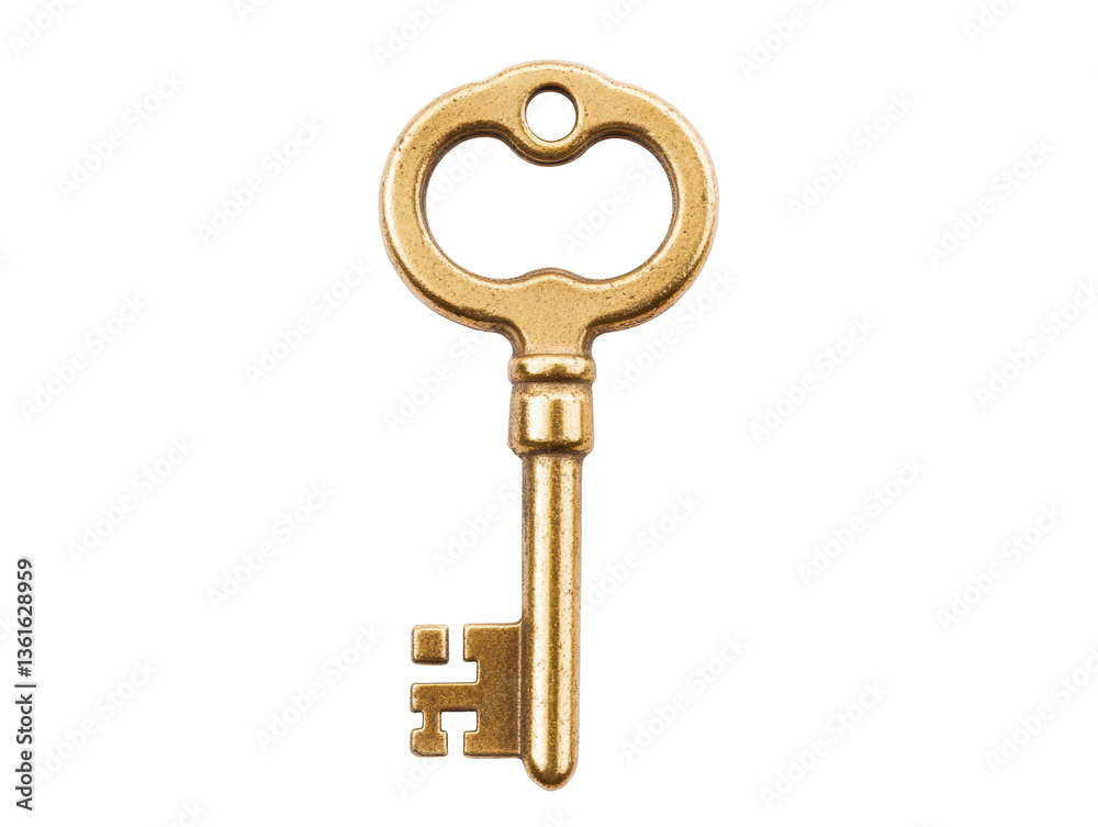 Unique antique key with intricate design shown on a white background Unique antique key with intricate design shown on a white background