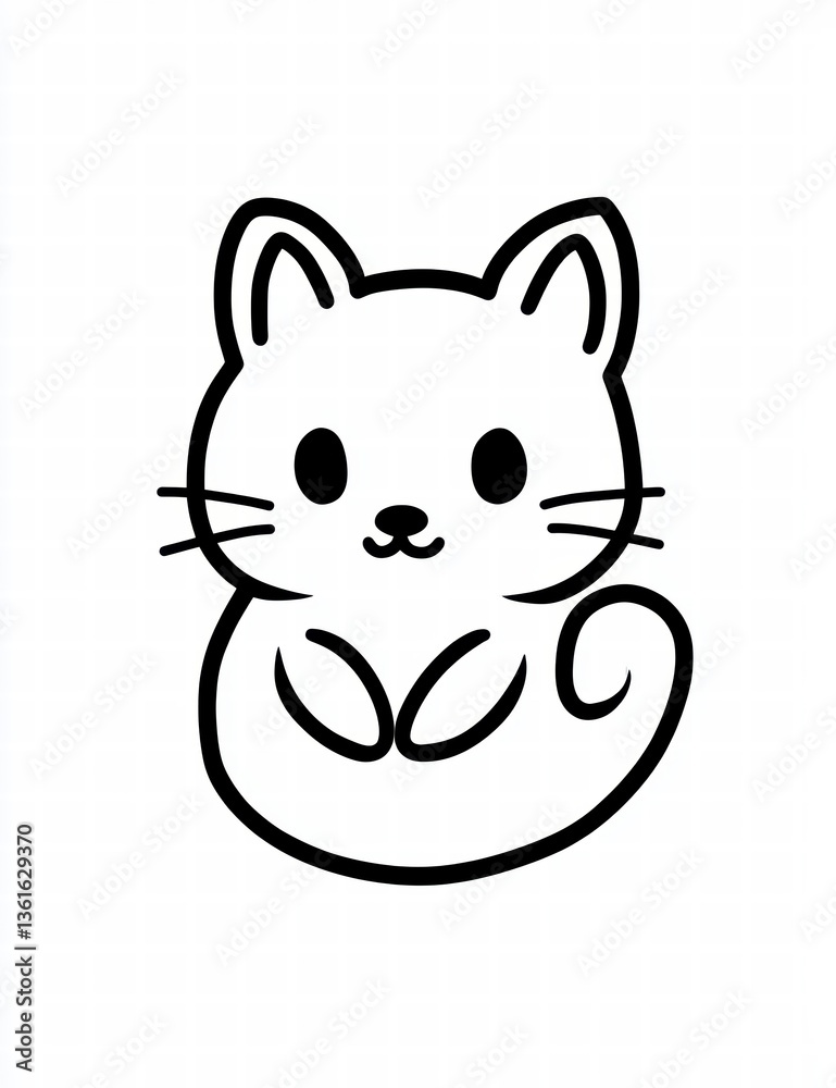 Cute Cat Line Art: A simple and charming line art illustration of a cute cat with big eyes and a curled tail. A delightful image for pet lovers and fans of minimalist art. Cute Cat Line Art: A simple and charming line art illustration of a cute cat with big eyes and a curled tail. A delightful image for pet lovers and fans of minimalist art.