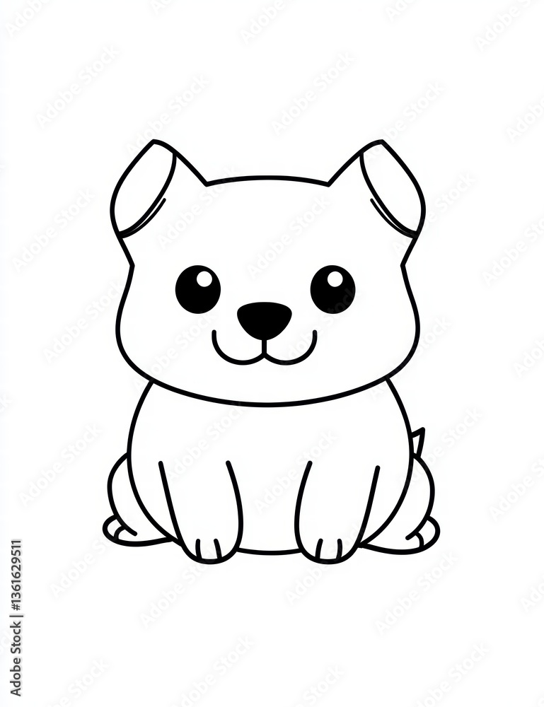 Naklejka premium Cute Cartoon Dog: A simple and charming cartoon illustration of a smiling dog with big eyes, perfect for children's books, greeting cards, and other projects.