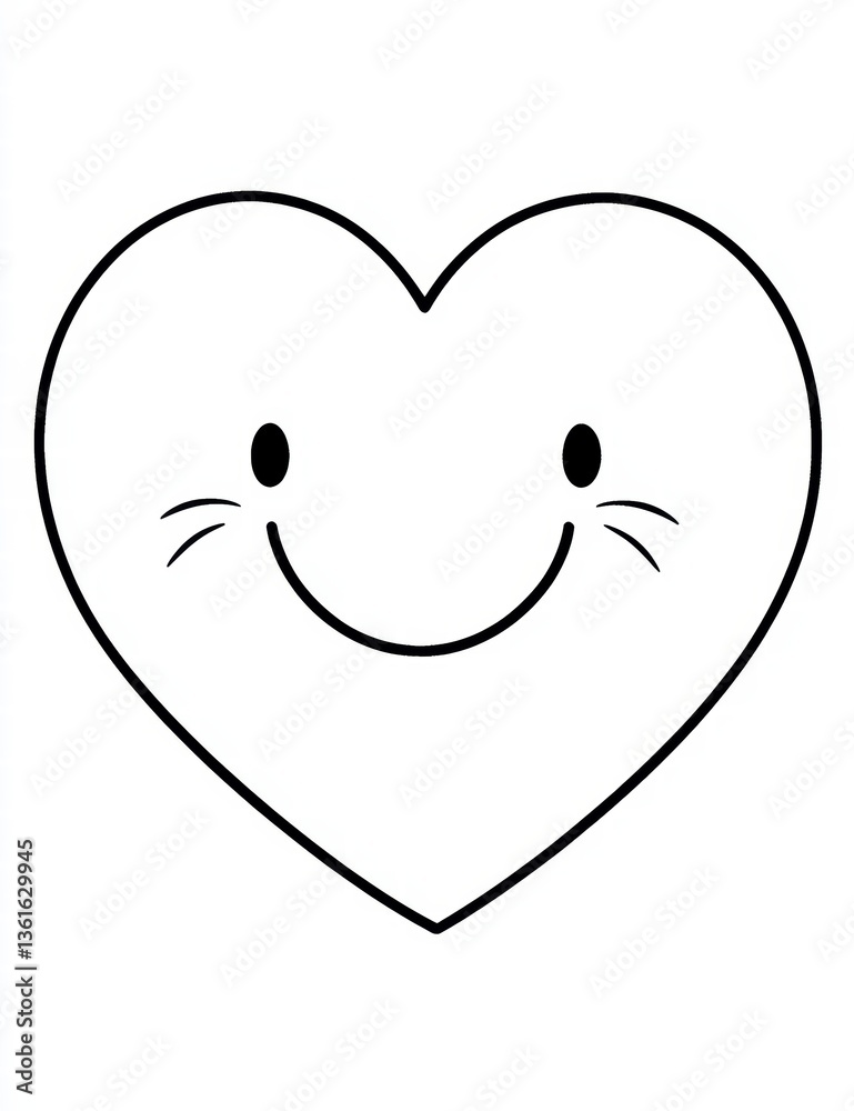 Happy Heart: A simple yet expressive illustration of a heart-shaped face with a cheerful smile and tiny whiskers, conveying happiness and positivity. Happy Heart: A simple yet expressive illustration of a heart-shaped face with a cheerful smile and tiny whiskers, conveying happiness and positivity.