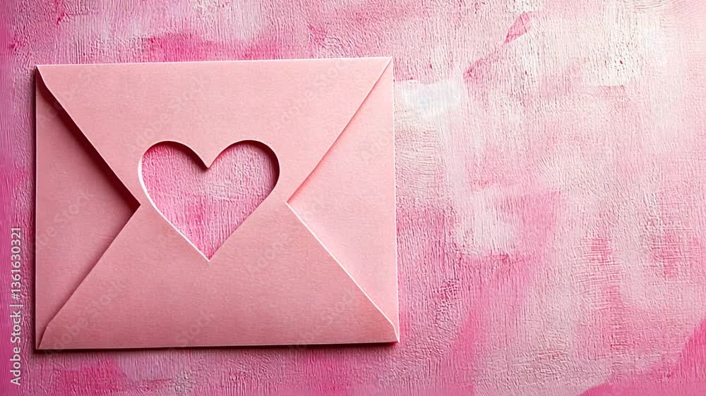 Romantic pink envelope with a heart cutout for Valentine's Day invitation card