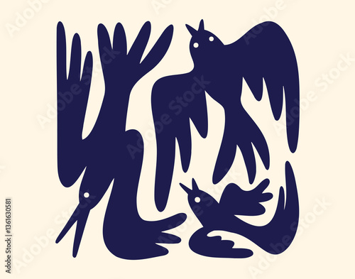 Beautiful and unique contemporary bird wings abstract plant poster art. vector flying motifs