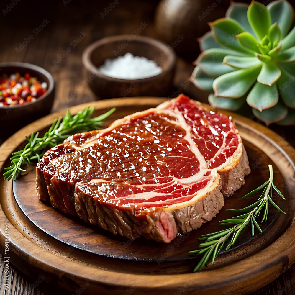 Raw beef steak with vegetables and a side of fresh ingredients on a plate Raw beef steak with vegetables and a side of fresh ingredients on a plate