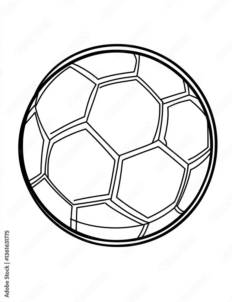 Obraz premium Soccer Ball Outline: A simple yet striking black and white image of a classic soccer ball. The illustration focuses on the ball's structure and the geometric pattern.