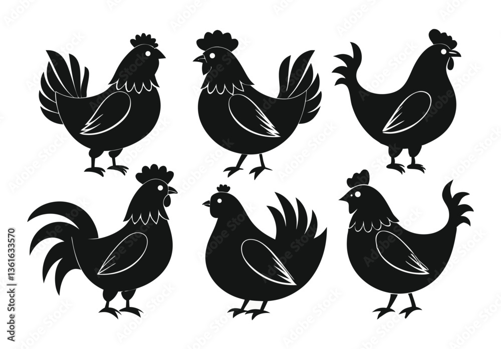 Fototapeta premium Set of Silhouetted Rooster Heads