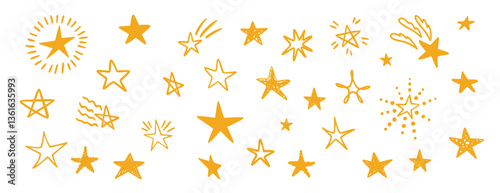 Funny stars doodle hand drawn icon set. Outline drawing stars line clipart symbol collection