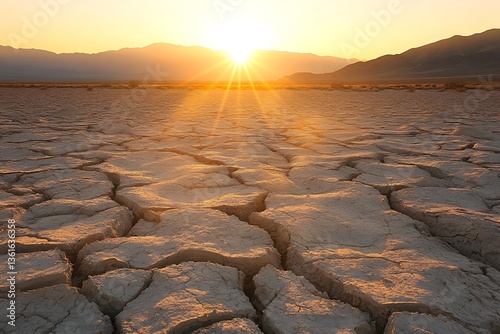 A Beautiful Sunrise Paints the Mojave Desert with Warm Colors and Tranquil Landscapes photo