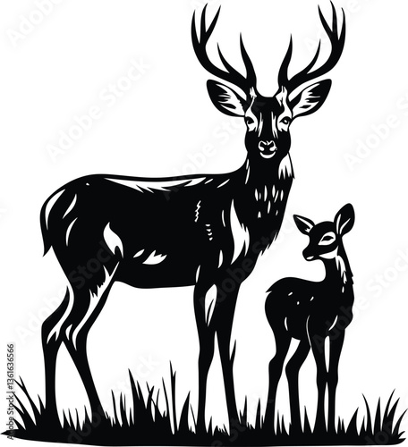 Deer with foal vector art
