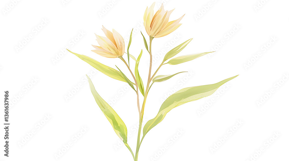 Naklejka premium Two yellow flowers with green stems