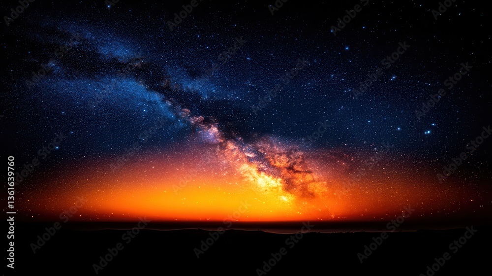 Naklejka premium The Milky Way galaxy stretches across the deep night sky