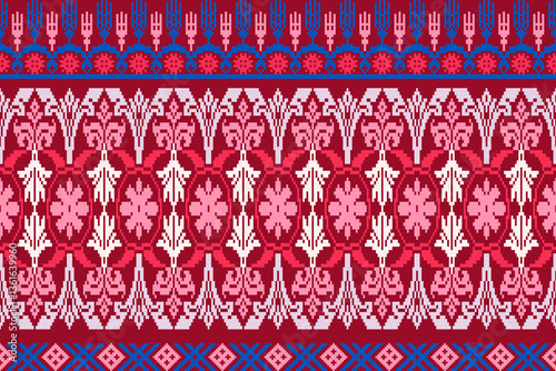 Geometric ethnic patterns.Fabric pattern traditional ethnic motif ikat geometric cross stitch.Ikat Embroidery oriental pixel pattern color background. Abstract,vector.Texture,scarf,motifs,wallpaper.