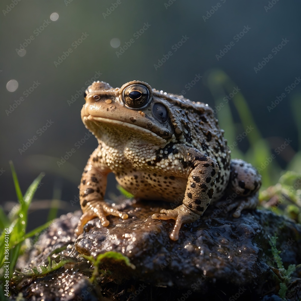 Woodhouse's Toad on a Rock with Morning Mist and Sunlit Forest Woodhouse's Toad on a Rock with Morning Mist and Sunlit Forest