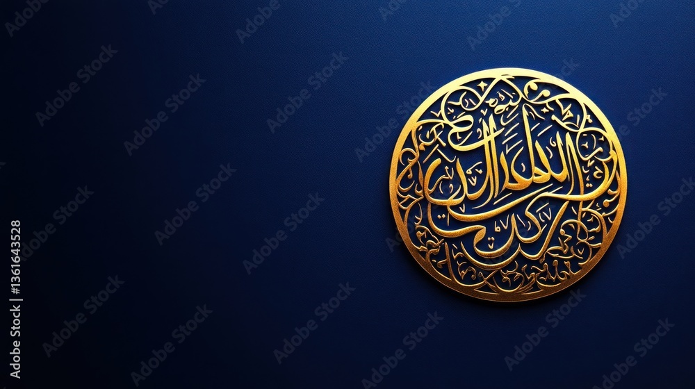 Elegant golden arabic calligraphy, spiritual symbol on a dark background, festive celebration Elegant golden arabic calligraphy, spiritual symbol on a dark background, festive celebration