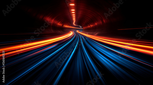 Night traffic blurred on the city highway with streaks of red car lights in fast motion