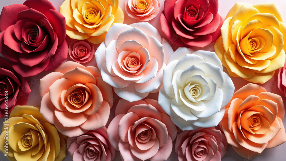 Vibrant Paper Roses Backdrop Isolated on Transparent Background for Event Marketing and Floral Design Vibrant Paper Roses Backdrop Isolated on Transparent Background for Event Marketing and Floral Design