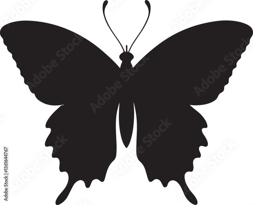 Butterfly silhouette vector and illustration design using solid black color, isolated on a white background