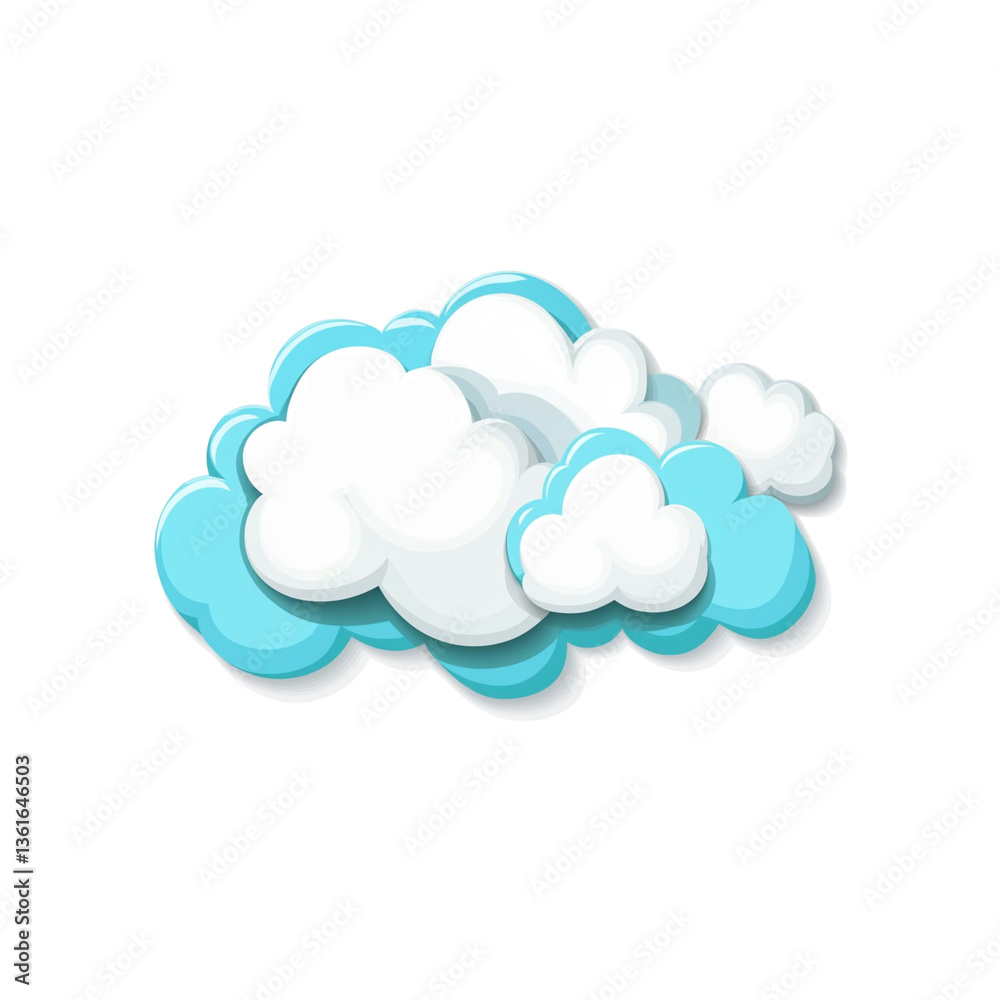 White cartoon clouds, white background design illustration White cartoon clouds, white background design illustration