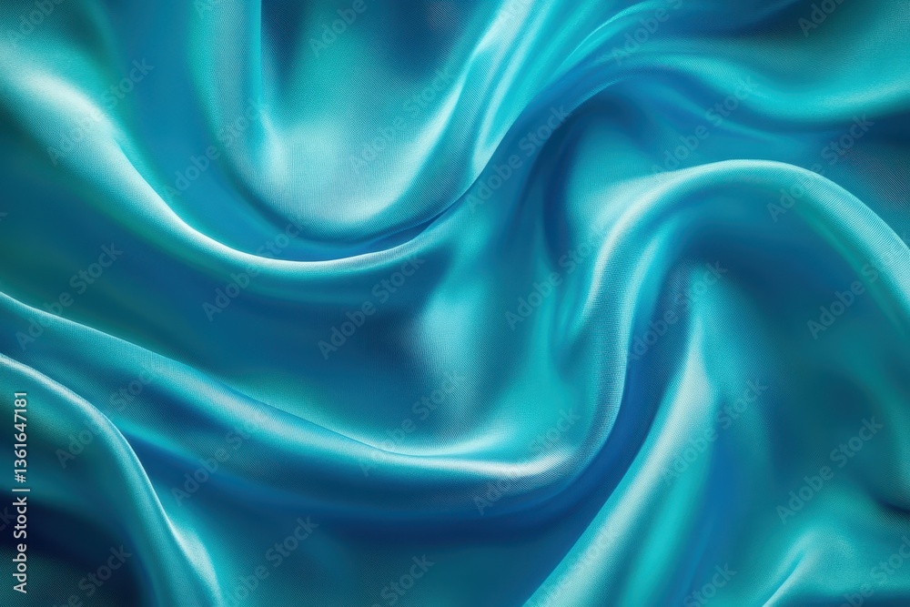 Fototapeta premium Aqua silk fabric with soft, flowing folds and elegant, shiny highlights. Use as background for luxury products, textile designs, or elegant visuals.