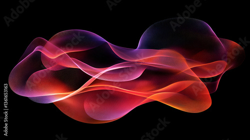 Abstract fractal with flowing red and blue smoke patterns on a black background, evoking smooth energy curves and artistic light waves