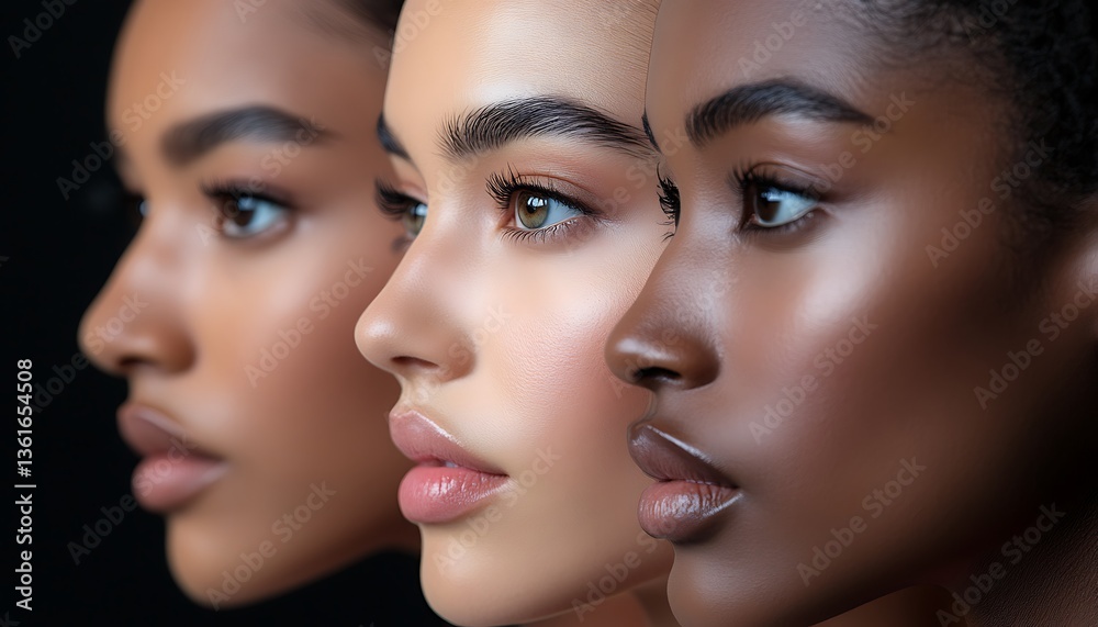 Three Women Displaying Different Skin Tones and Facial Features Three Women Displaying Different Skin Tones and Facial Features