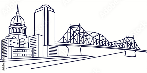 Sketch of the louisville city bridge with skyline and buildings in the background