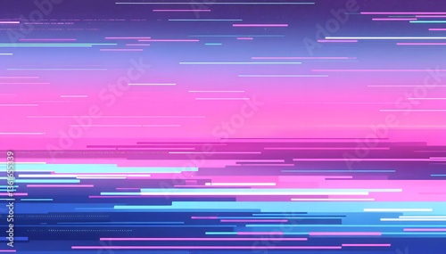 Futuristic neon glitch background. Glitched nightlife tech lines, street light motion and technology seamless pattern vector design