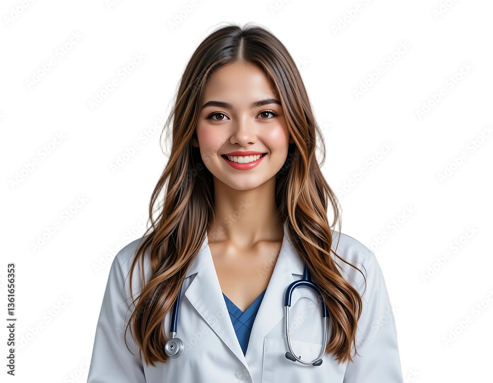 Young Female Doctor in White Lab Coat Isolated on Transparent Background – Healthcare and Medical Professional Concept Young Female Doctor in White Lab Coat Isolated on Transparent Background – Healthcare and Medical Professional Concept