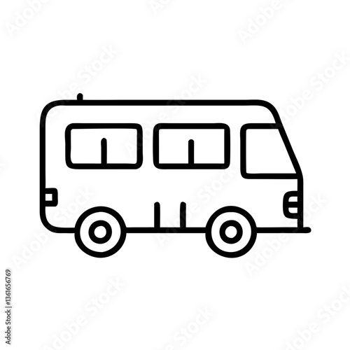 Campervan icon in minimalist line style on white background  