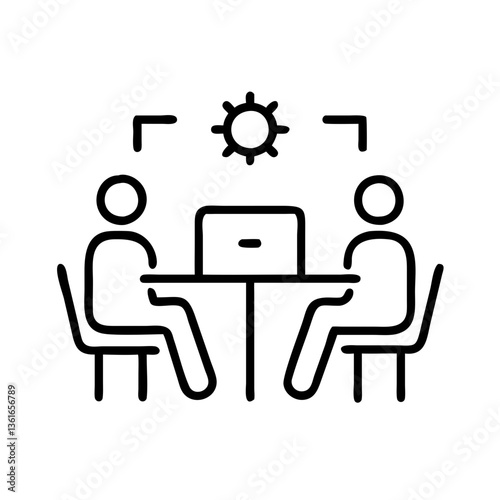 Two people collaborating in a coworking space with a laptop  
