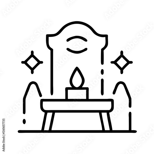 Ancient altar icon with candle and sparkling elements  