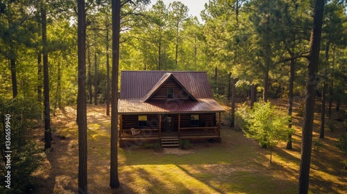 Secluded Log Cabin Retreat Nestled Deep Within a Tranquil Pine Forest