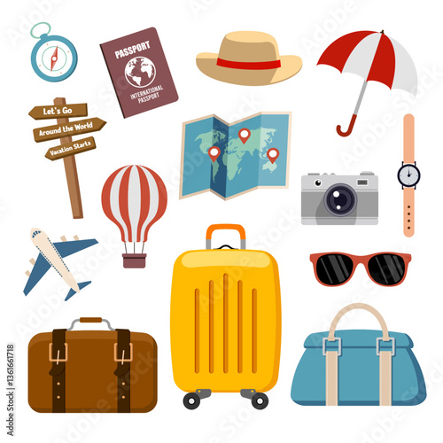 travel vacation vector icon pack consisting of luggage suitcase passport holiday