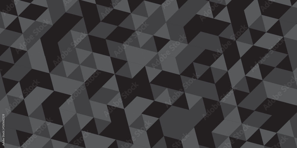 Abstract geometric black and gray background seamless mosaic and low polygon triangle texture wallpaper. Triangle shape retro wall grid pattern geometric ornament tile vector square element. Abstract geometric black and gray background seamless mosaic and low polygon triangle texture wallpaper. Triangle shape retro wall grid pattern geometric ornament tile vector square element.