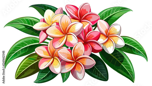 Plumeria bouquet of frangipani flowers on white background