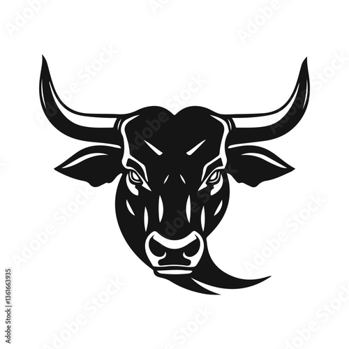 A bull logo with powerful horns. Aggressive and dynamic style symbolizing strength, courage and fortitude. Bull logo, animal head, horned beast, strong symbol