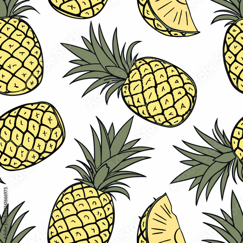Pineapple Pattern.
Playful seamless pineapple vector with soft palette, best for packaging, kidswear, or food-related product backgrounds.