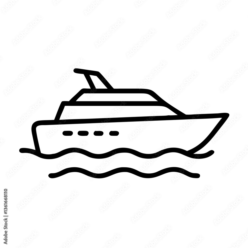 Yacht Outline Sketch.
Black-and-white outline sketch of a yacht on water. Minimal design. Great for marine branding, logo icons, or travel printables.