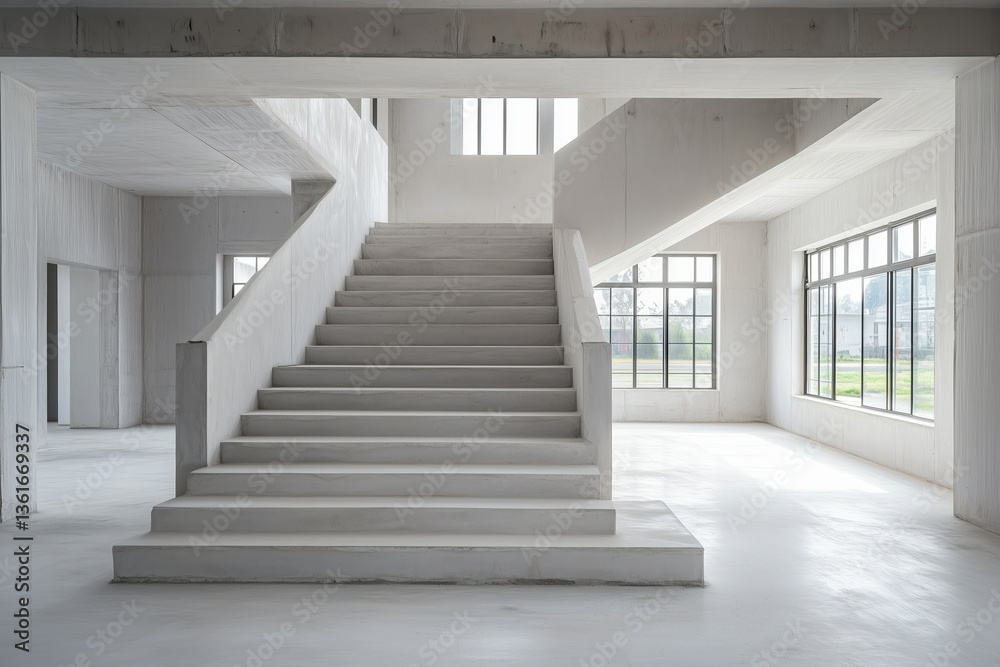 Obraz premium Minimalistic white staircase inside bright modern building. architectural interior concept