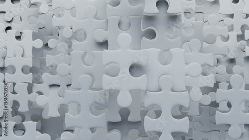 Complex Web of White Jigsaw Pieces in Monochrome Disarray