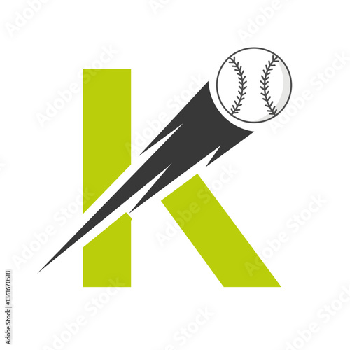 Initial Letter K Baseball Logo Design With Speed Symbol. Baseball Logo For Academy and Club Sign