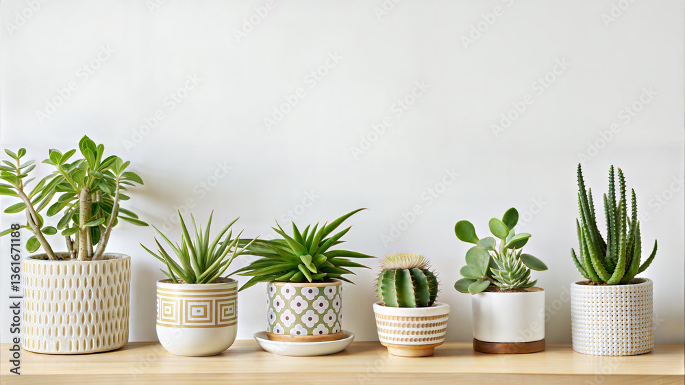 Obraz premium Mock up canvas picture wall artwork frame copy blank paste text console table plants