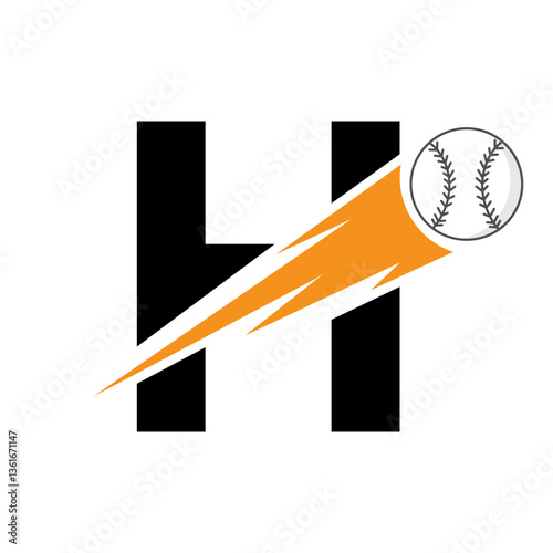 Initial Letter H Baseball Logo Design With Speed Symbol. Baseball Logo For Academy and Club Sign