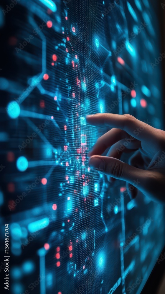 Innovative technology interaction on a digital touch screen displaying advanced data visualization Innovative technology interaction on a digital touch screen displaying advanced data visualization