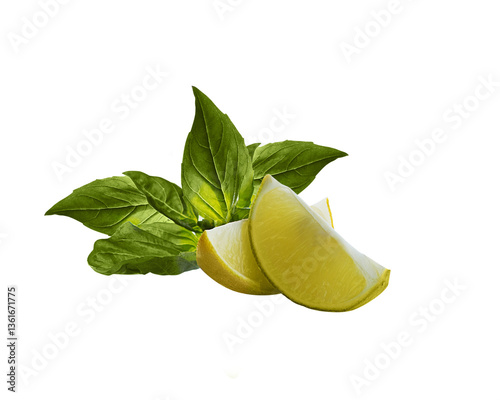 Isolated citrus fruits, Lime with mint leaves