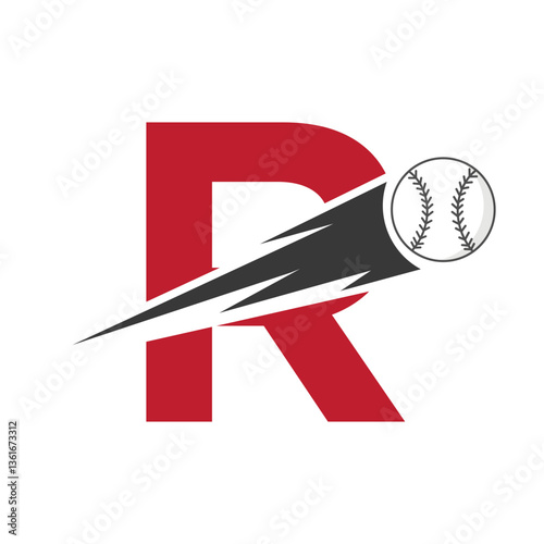 Initial Letter R Baseball Logo Design With Speed Symbol. Baseball Logo For Academy and Club Sign