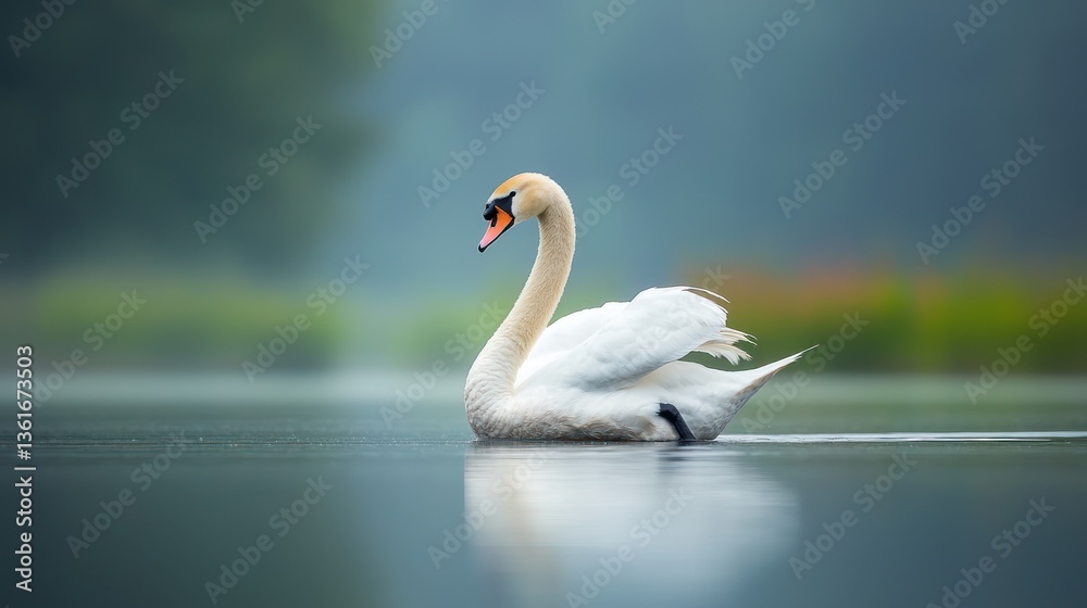 Obraz premium Majestic swan on tranquil water