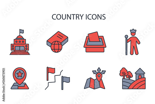 country icon set.vector.Editable stroke.linear style sign for use web design,logo.Symbol illustration.