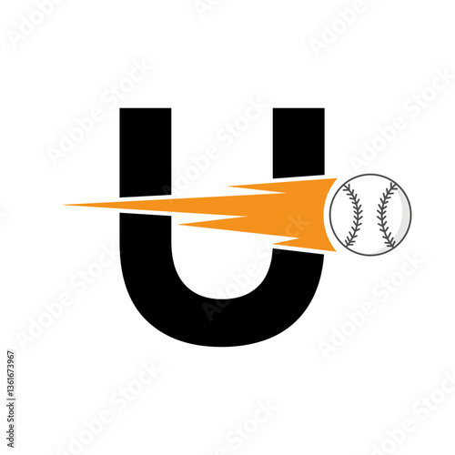 Initial Letter U Baseball Logo Design With Speed Symbol. Baseball Logo For Academy and Club Sign